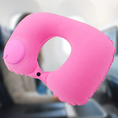 Portable neck pillow pink inflatable flocking travel pillow on Tampa Home & Garden Store