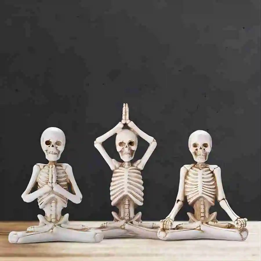 Mini resin skeleton yoga statue set three gothic decor figurines in meditative poses Perfecsy on Tampa Home & Garden Store