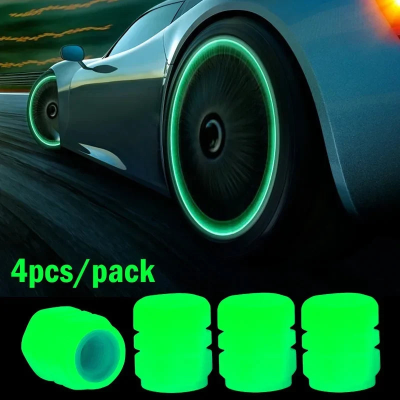 Luminous valve stem caps BikerZoneZ dustproof glow-green 4pcs pack for car tires on Tampa Home & Garden Store