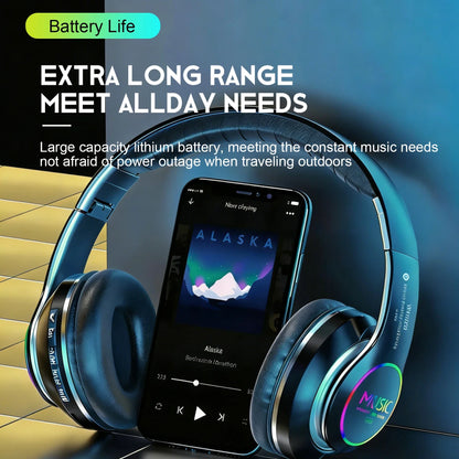 Wireless Bluetooth 5.0 HiFi on-ear headphones by FLIPSTYLEZLLC in blue metallic finish foldable on Tampa Home & Garden Store