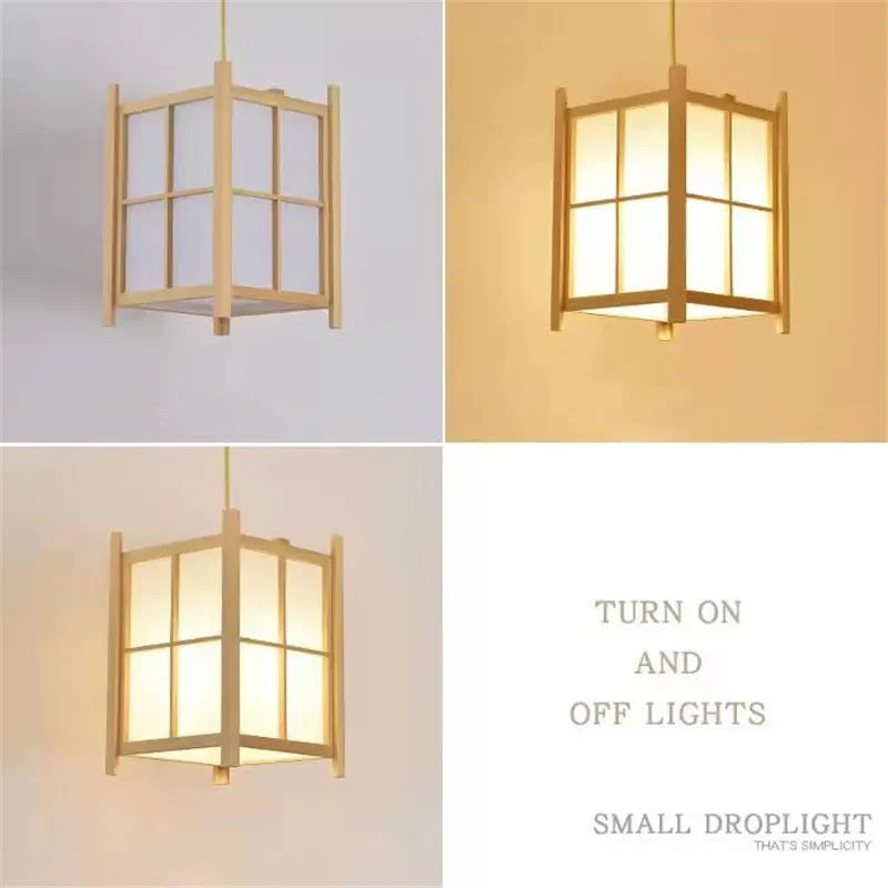 Solid wooden lantern pendant light, square frame, natural wood finish, E27, Perfecsy on Tampa Home & Garden Store