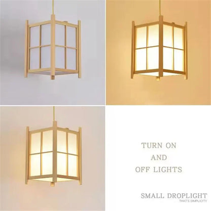 Solid wooden lantern pendant light, square frame, natural wood finish, E27, Perfecsy on Tampa Home & Garden Store