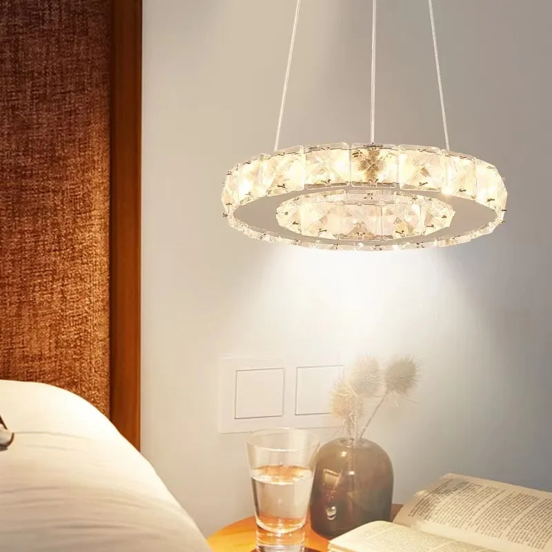 Modern LED Crystal Pendant Light Single Hanging Lamp for Bedroom Home Decor