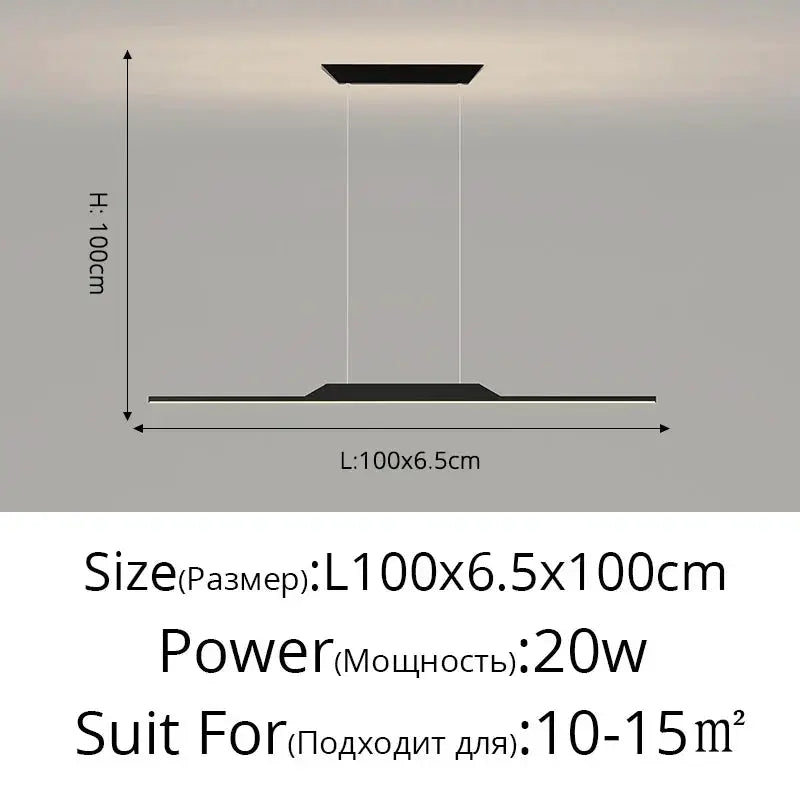 Decorbites LED Pendant Lamp minimalist black metal hanging light with slim rectangular bar on Tampa Home & Garden Store
