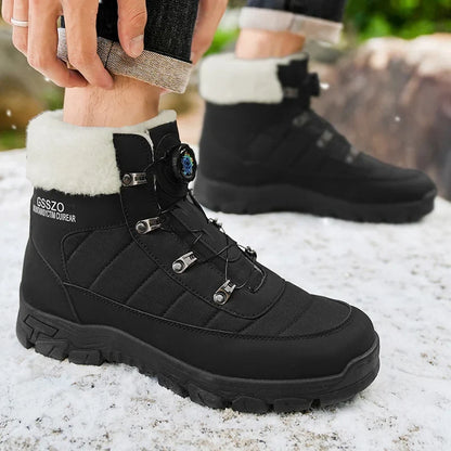 Mens Winter Snow Boots black with white faux fur lining, rugged outsole, 2 boots shown UpTrend Deals on Tampa Home & Garden Store
