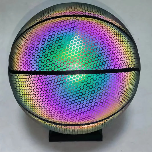 Luminous holographic basketball with honeycomb pattern and rainbow glow by FLIPSTYLEZLLC on Tampa Home & Garden Store