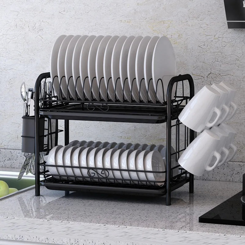 3-Tier Kitchen Drying Rack & Dish Organizer Shelf with Drain Board