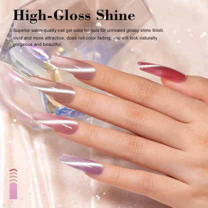 Silcy Skin cat's eye magnetic nail gel set 6pcs 7.5ml pink rose-gold reflective finish on long square nails on Tampa Home & Garden Store