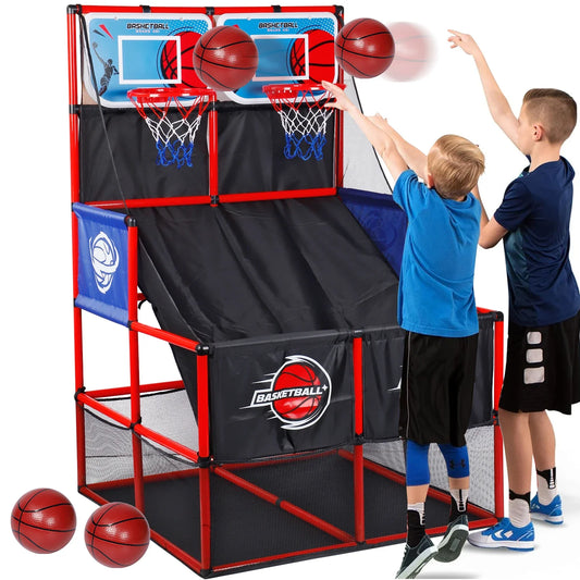 Arcade Basketball Game Set with dual hoops, red frame, black base, and included balls on Tampa Home & Garden Store