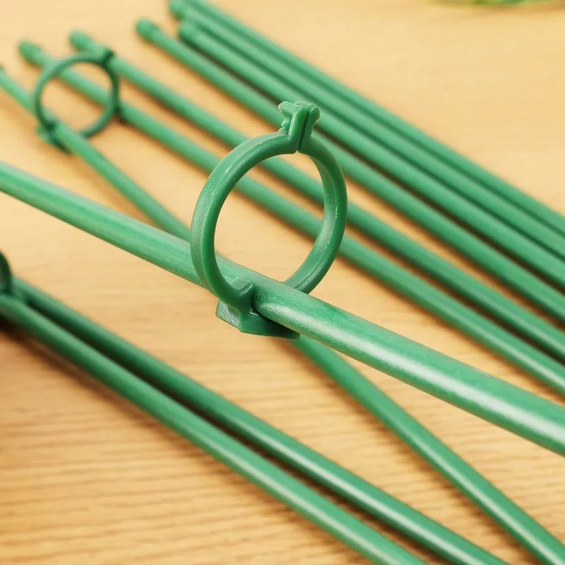 Green Adjustable Plant Support Rods and Clips