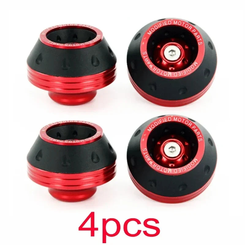 Motorcycle crash protectors front fork slider cups, 4pcs, red anodized with black housing on Tampa Home & Garden Store