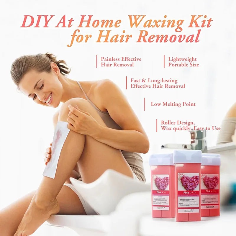 Silcy Skin roll-on waxing kit with pink wax cartridges and strips, 3-in-1 soft wax heater on Tampa Home & Garden Store