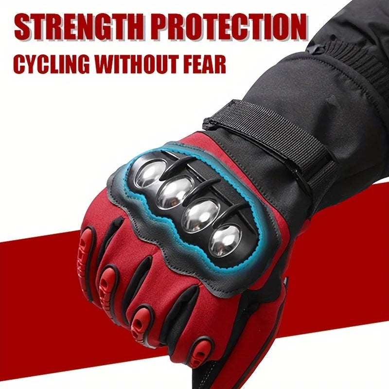 Winter Warm Waterproof Windproof Motorcycle Gloves red and black with knuckle plates BikerZoneZ on Tampa Home & Garden Store