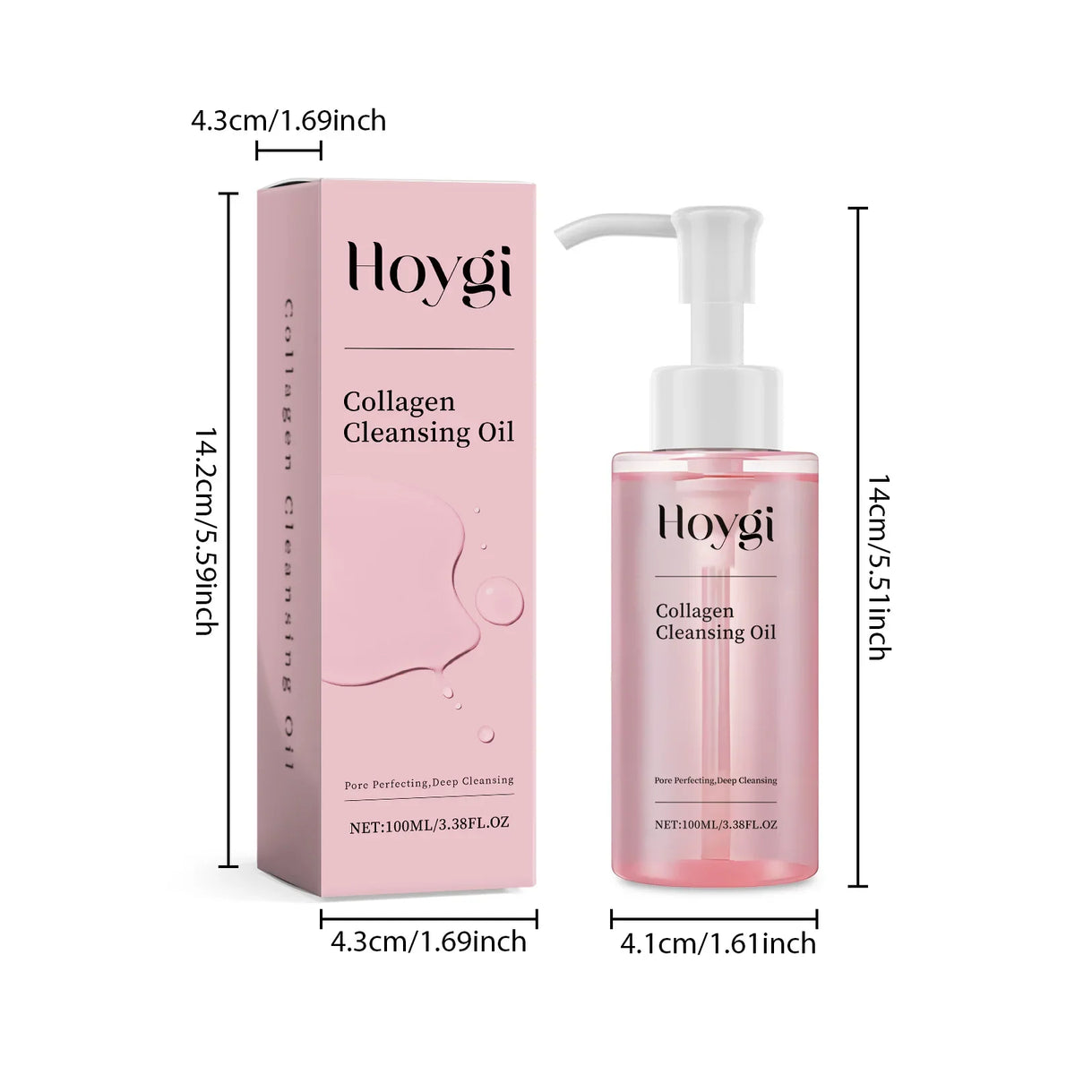 Collagen Cleansing Oil bottle and pink box set, Hoygi packaging, 100 ml on Tampa Home & Garden Store