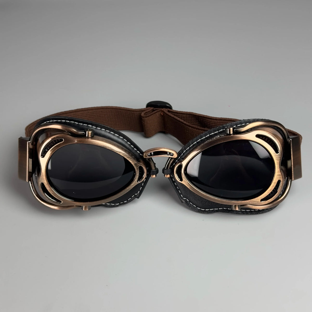 Motorcycle Vintage Old School Cruiser Goggles pair with bronze-frame and black lenses on Tampa Home & Garden Store