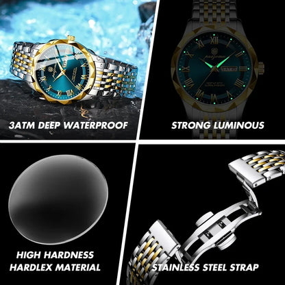 Men's Minimalist Quartz Watch UpTrend Deals, blue dial, two-tone bracelet, water resistant on Tampa Home & Garden Store