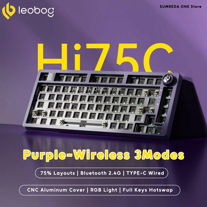 Leobog Hi75C 75% aluminum wireless mechanical keyboard kit with purple CNC cover, hot-swap RGB on Tampa Home & Garden Store