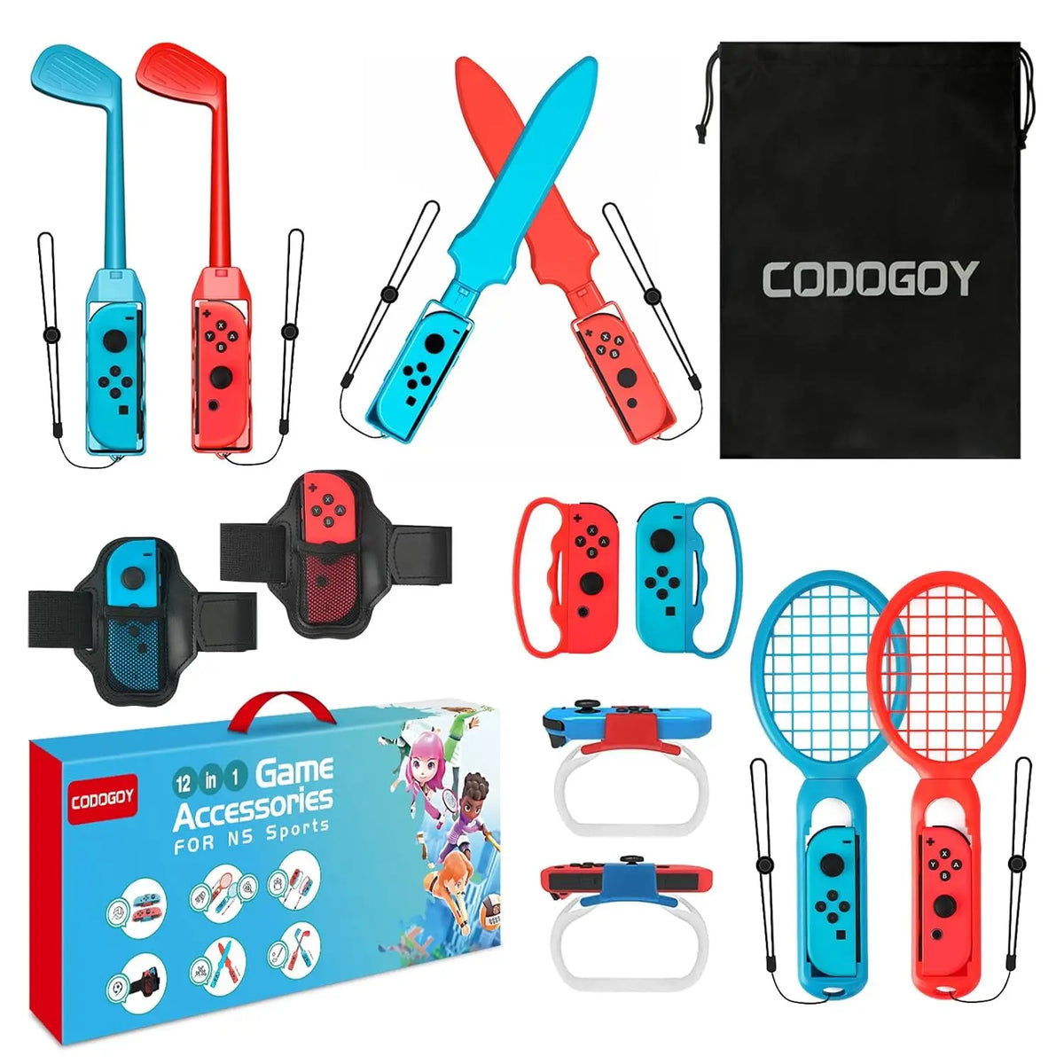 Nintendo Switch 10 in 1 sports kit red-blue with joy-con grips straps paddles bag FLIPSTYLEZLLC on Tampa Home & Garden Store