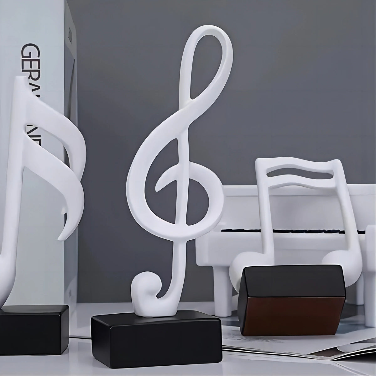 White 3-piece music note decor set by Perfecsy, modern tabletop sculptures on Tampa Home & Garden Store
