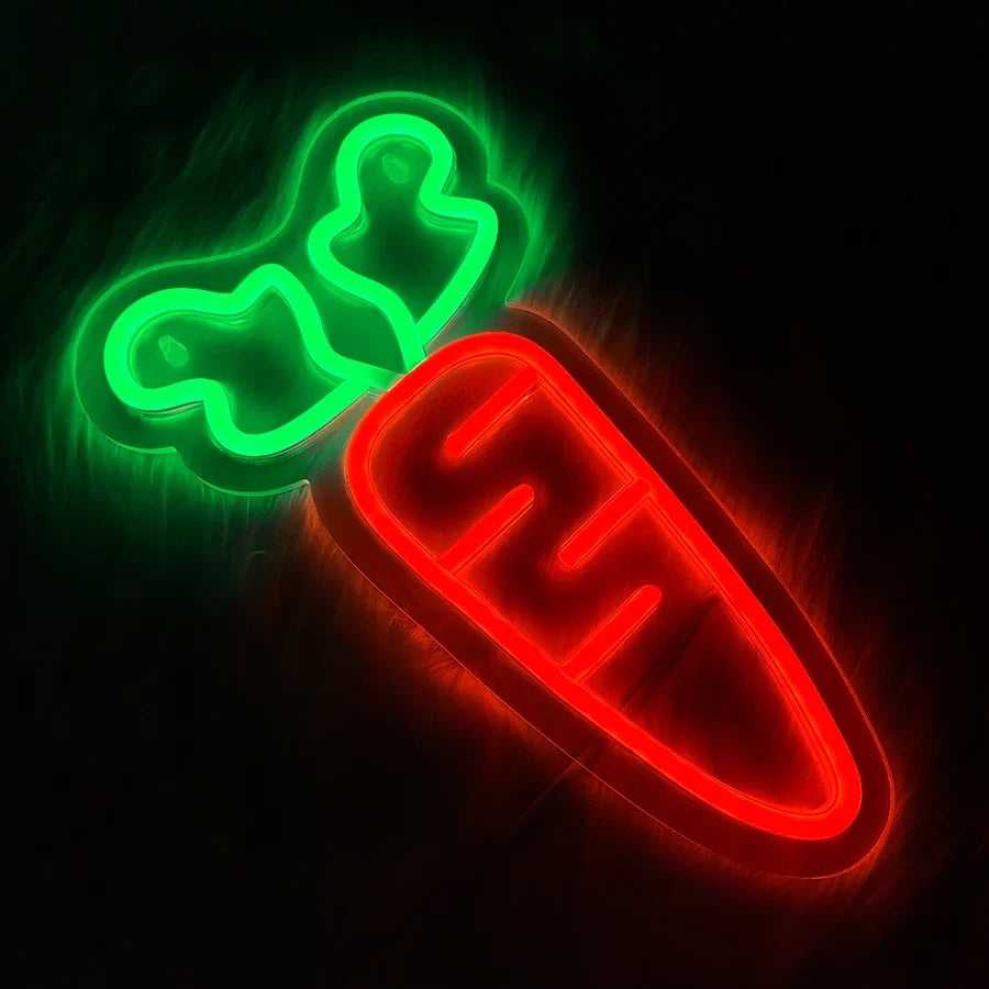 Carrot LED Neon Sign red carrot with green leaf USB powered decor by Perfecsy on Tampa Home & Garden Store