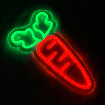 Carrot LED Neon Sign red carrot with green leaf USB powered decor by Perfecsy on Tampa Home & Garden Store