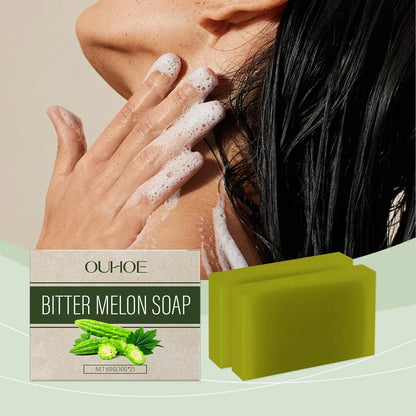 OUHOE Bitter Melon Soap bar by Silcy Skin, foamy lather cleanser with green packaging on Tampa Home & Garden Store