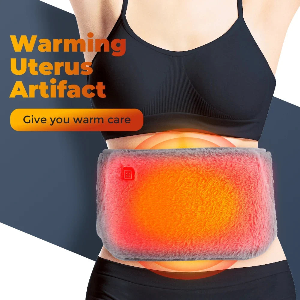 3-level graphene heating belt for abdomen with plush gray fabric and red glow, USB rechargeable on Tampa Home & Garden Store