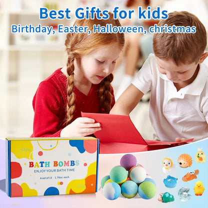 Kids bath bombs gift set by Silcy Skin, 15-pack with surprise bath toy, colorful box on Tampa Home & Garden Store