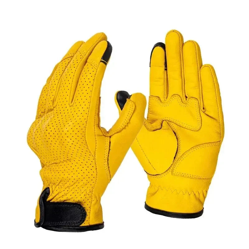 Vintage Leather Gloves Pro Ver yellow perforated leather motorcycle gloves BikerZoneZ on Tampa Home & Garden Store