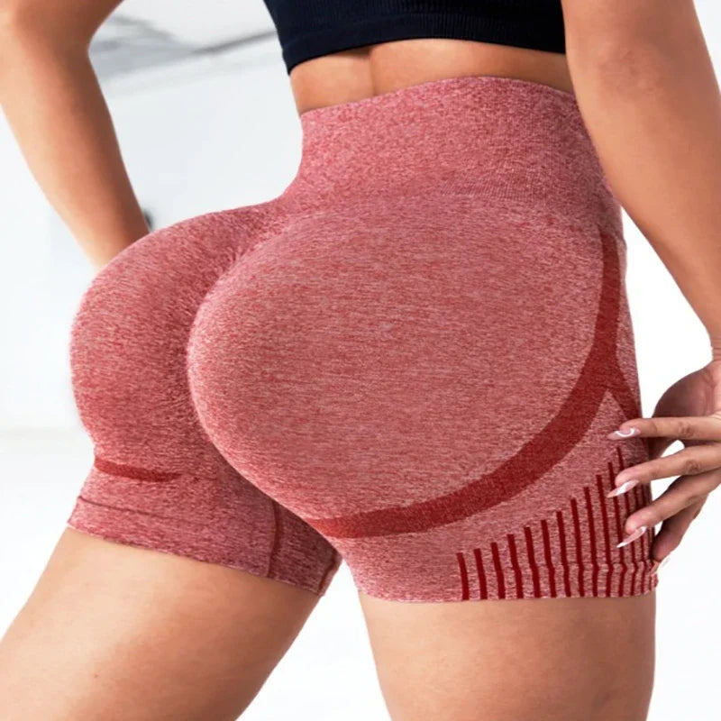 Women Yoga Leggings – High Waist Seamless Quick-Dry Sports Shorts in pink heather, contour-fit on Tampa Home & Garden Store
