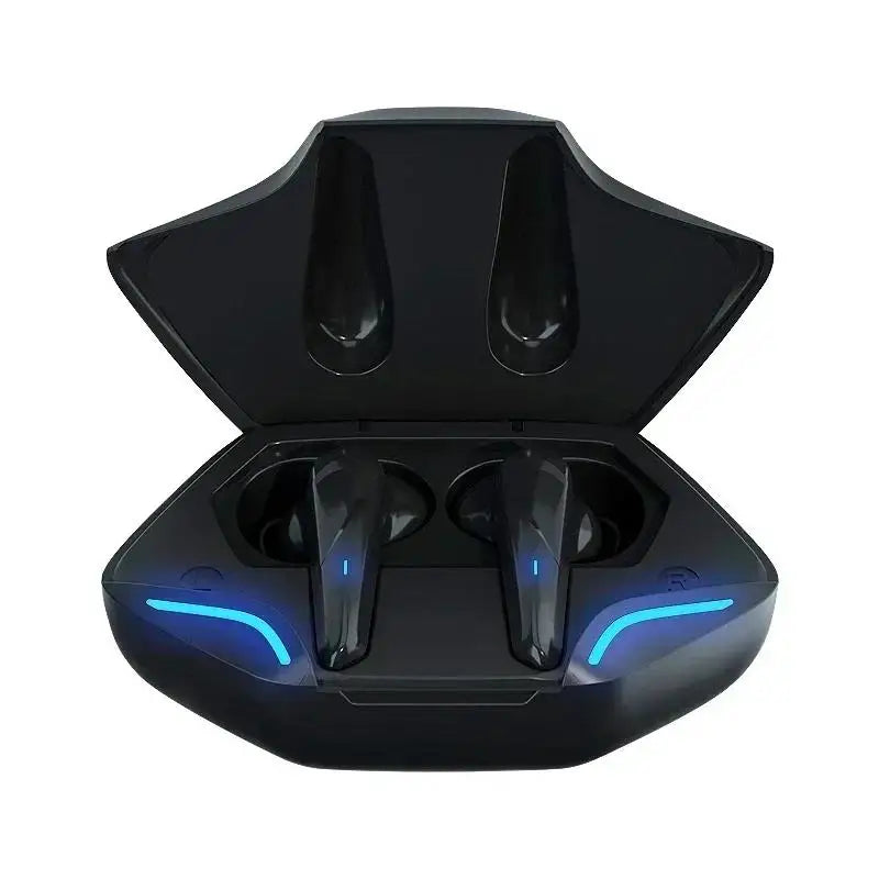 FLIPSTYLEZLLC wireless Bluetooth gaming headset earbuds in black charging case with blue LED on Tampa Home & Garden Store