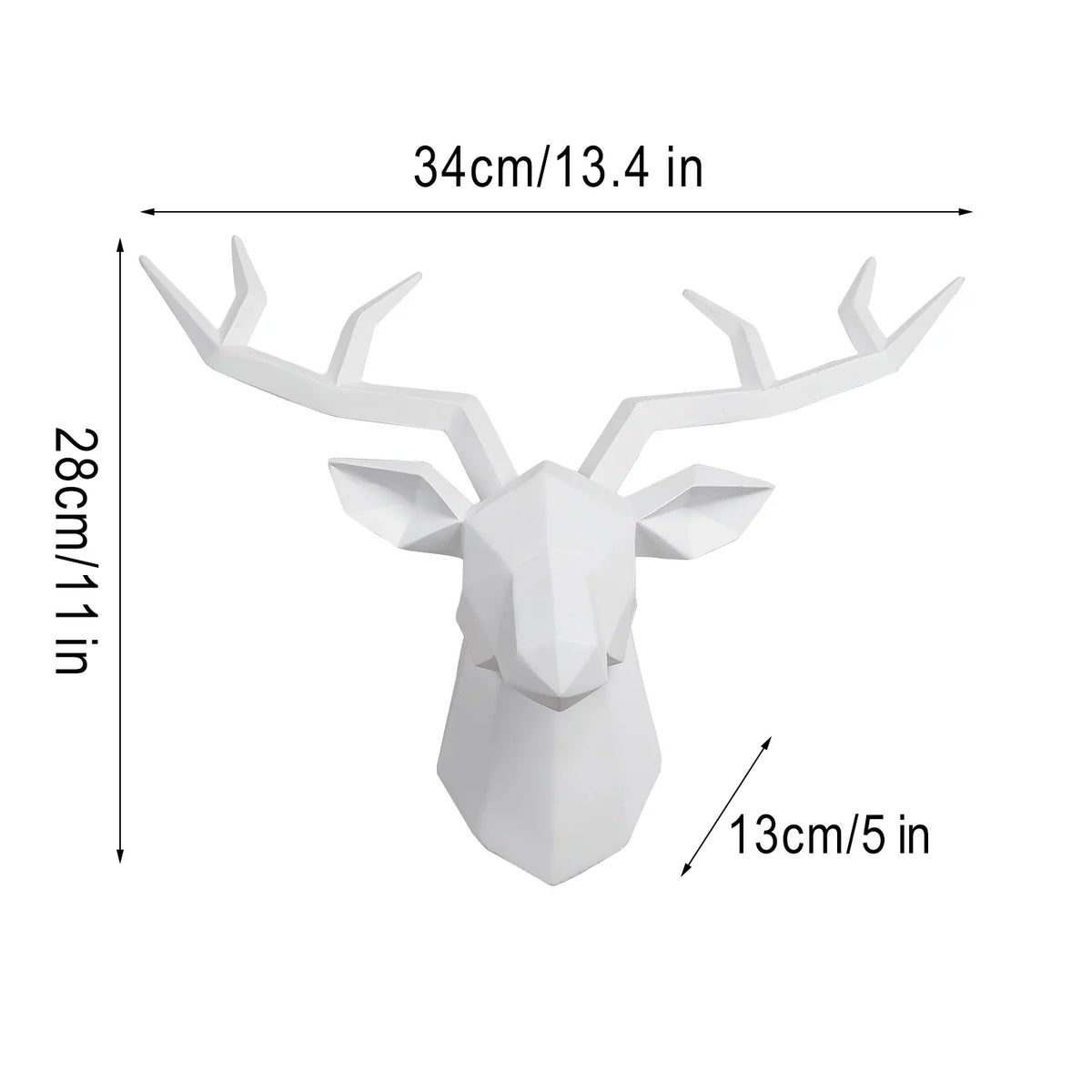Deer head wall sculpture, white geometric antler design for office decor on Tampa Home & Garden Store