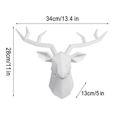 Deer head wall sculpture, white geometric antler design for office decor on Tampa Home & Garden Store