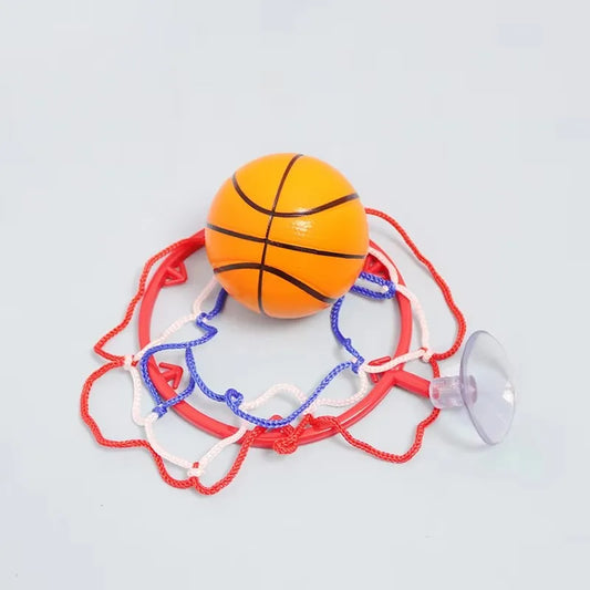 2-piece mini basketball hoop set with suction cup, orange ball and red hoop with multicolor net on Tampa Home & Garden Store