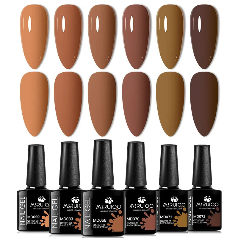 6pc Silcy Skin nail gel polish set in nude brown all-season shades with six UV gel bottles on Tampa Home & Garden Store
