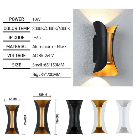 Moktan Sabai IP65 wall light aluminum black with gold interior, 6W/10W sconce for porch on Tampa Home & Garden Store