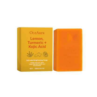 Silcy Skin Lemon Turmeric Kojic Acid Soap two-item set: yellow box and orange bar on Tampa Home & Garden Store
