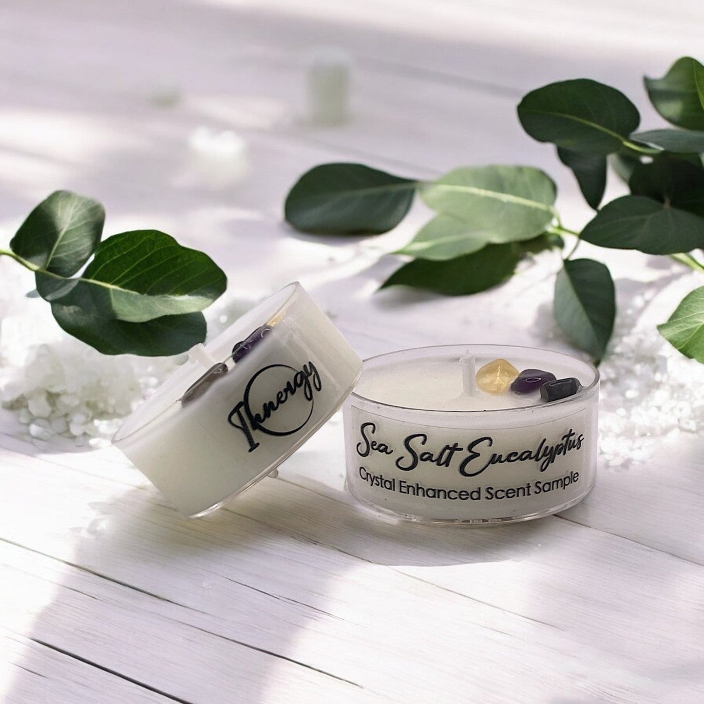 Sea Salt Eucalyptus, Premium Coconut-Soy Wax Tea Light Crystal Candle, 1oz - Tampa Home & Garden Store