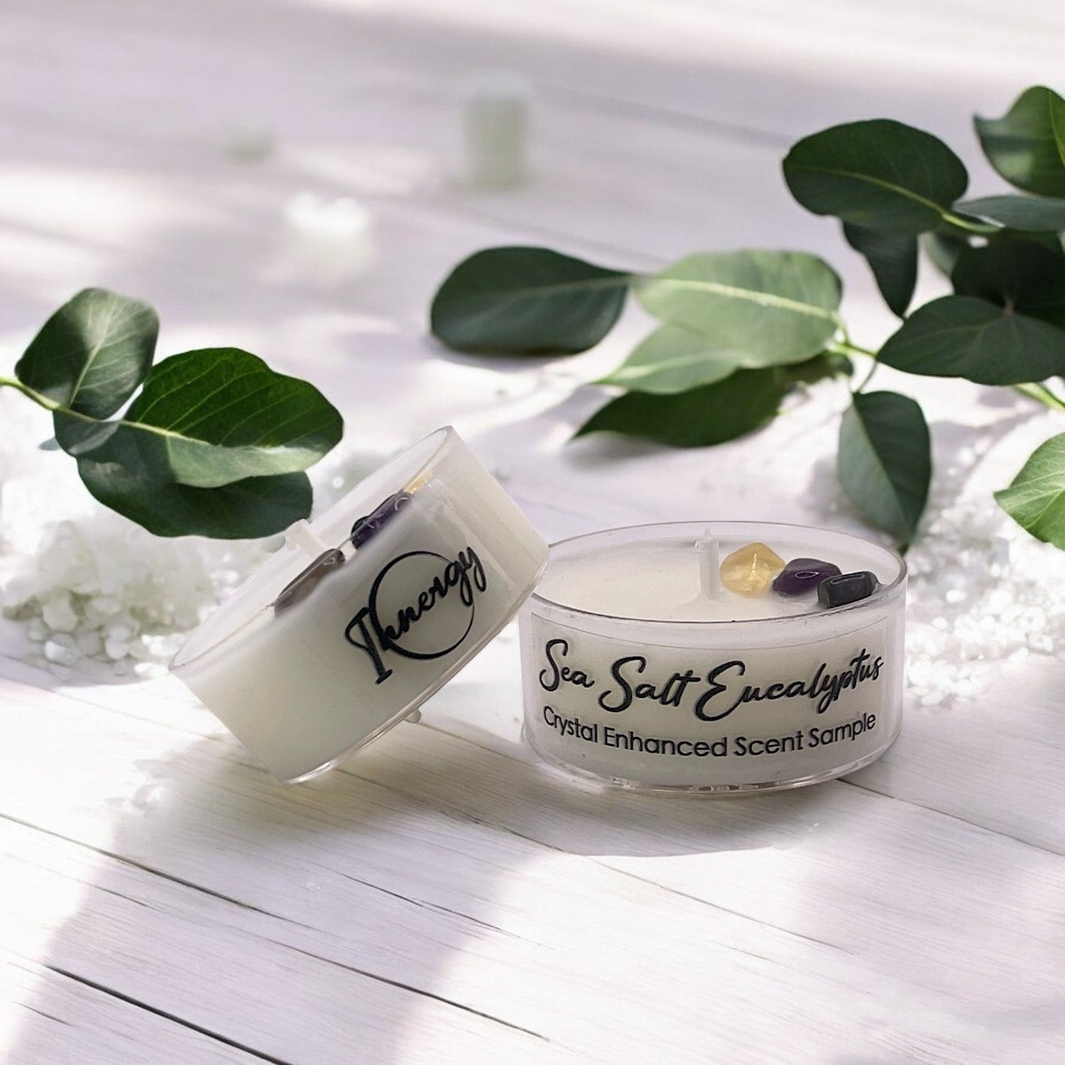 Sea Salt Eucalyptus, Premium Coconut-Soy Wax Tea Light Crystal Candle, 1oz - Tampa Home & Garden Store
