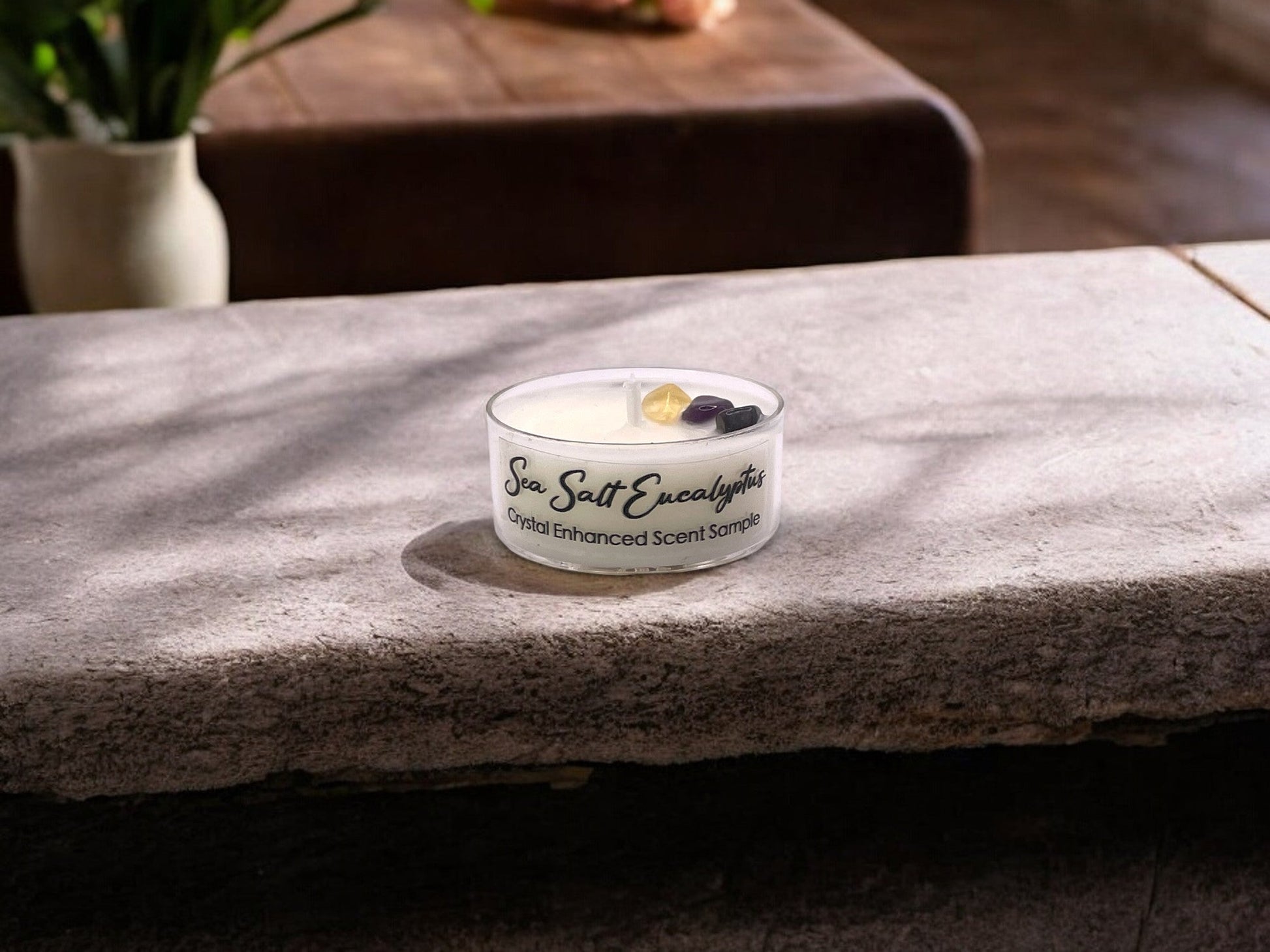 Sea Salt Eucalyptus, Premium Coconut-Soy Wax Tea Light Crystal Candle, 1oz - Tampa Home & Garden Store