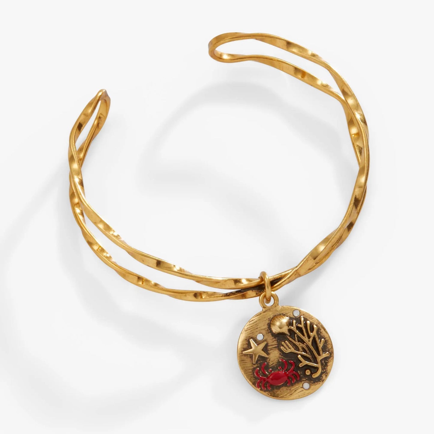 Sea Scene Twisted Cuff bracelet by Alex and Ani in gold tone with a red crab charm on Tampa Home & Garden Store