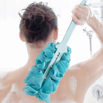 Long-handle back brush by Silcy Skin with turquoise soft mesh scrubber for shower on Tampa Home & Garden Store