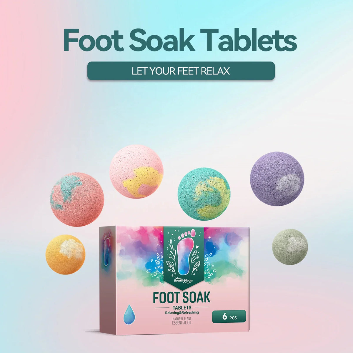 South Moon Foot Soak Tablets box with pastel pink packaging, 6 pcs on Tampa Home & Garden Store