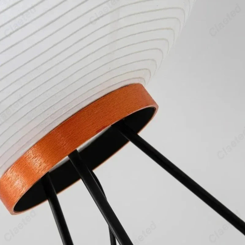 LED rice paper floor lamp white ribbed shade orange trim and black metal stand on Tampa Home & Garden Store