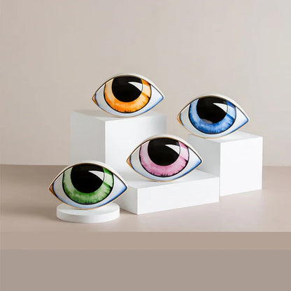Ceramic Nordic eye sculpture set in four colors orange blue pink green by Perfecsy decor on Tampa Home & Garden Store