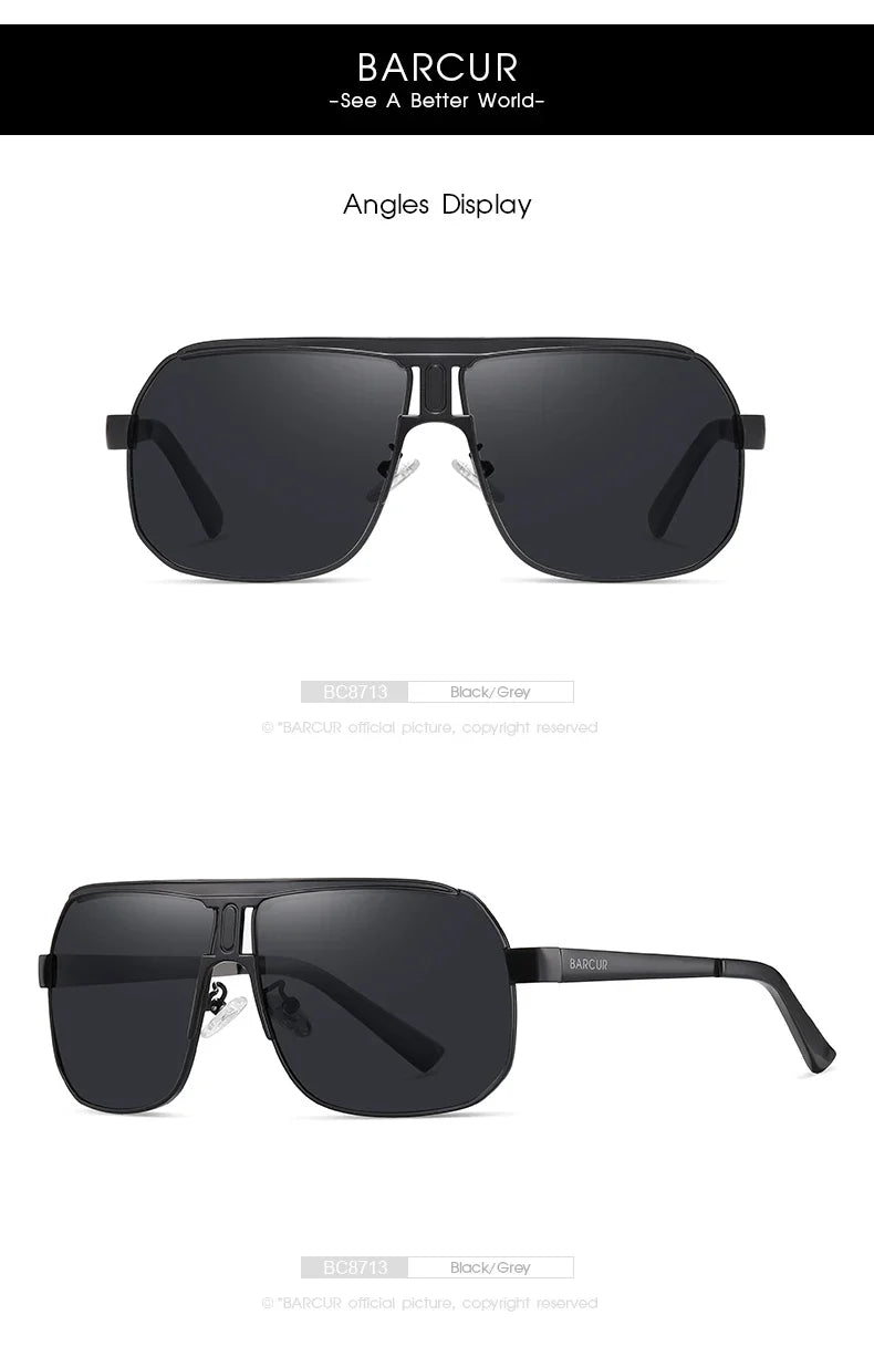 BARCUR polarized sports sunglasses Black/Grey gradient lenses, aviator frame, front view on Tampa Home & Garden Store