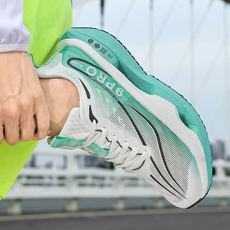 Running Shoes Cushioned Carbon Board Trainer by EstaliosFit in teal white with black sole on Tampa Home & Garden Store