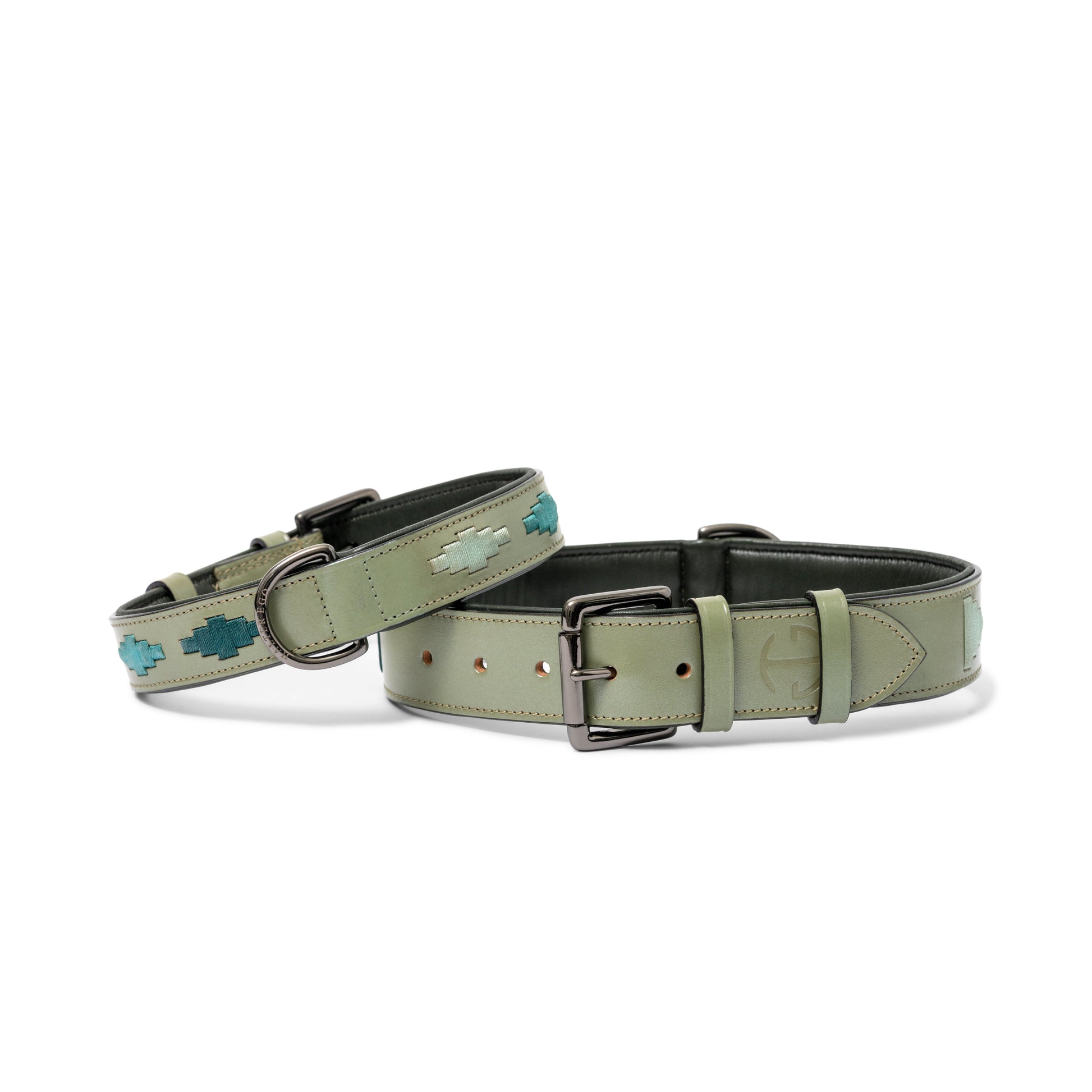 Sea Glass Leather Dog Collar Halter Ego, olive-green leather with turquoise accents on Tampa Home & Garden Store