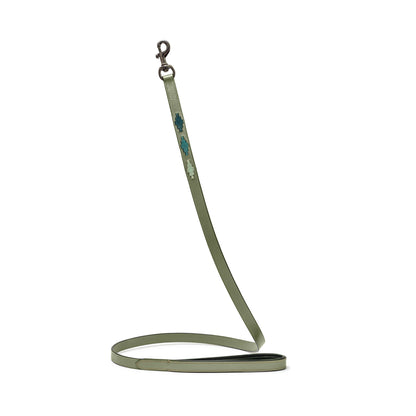 Sea Glass Leather Dog Leash olive-green with blue cross accents Halter Ego on Tampa Home & Garden Store