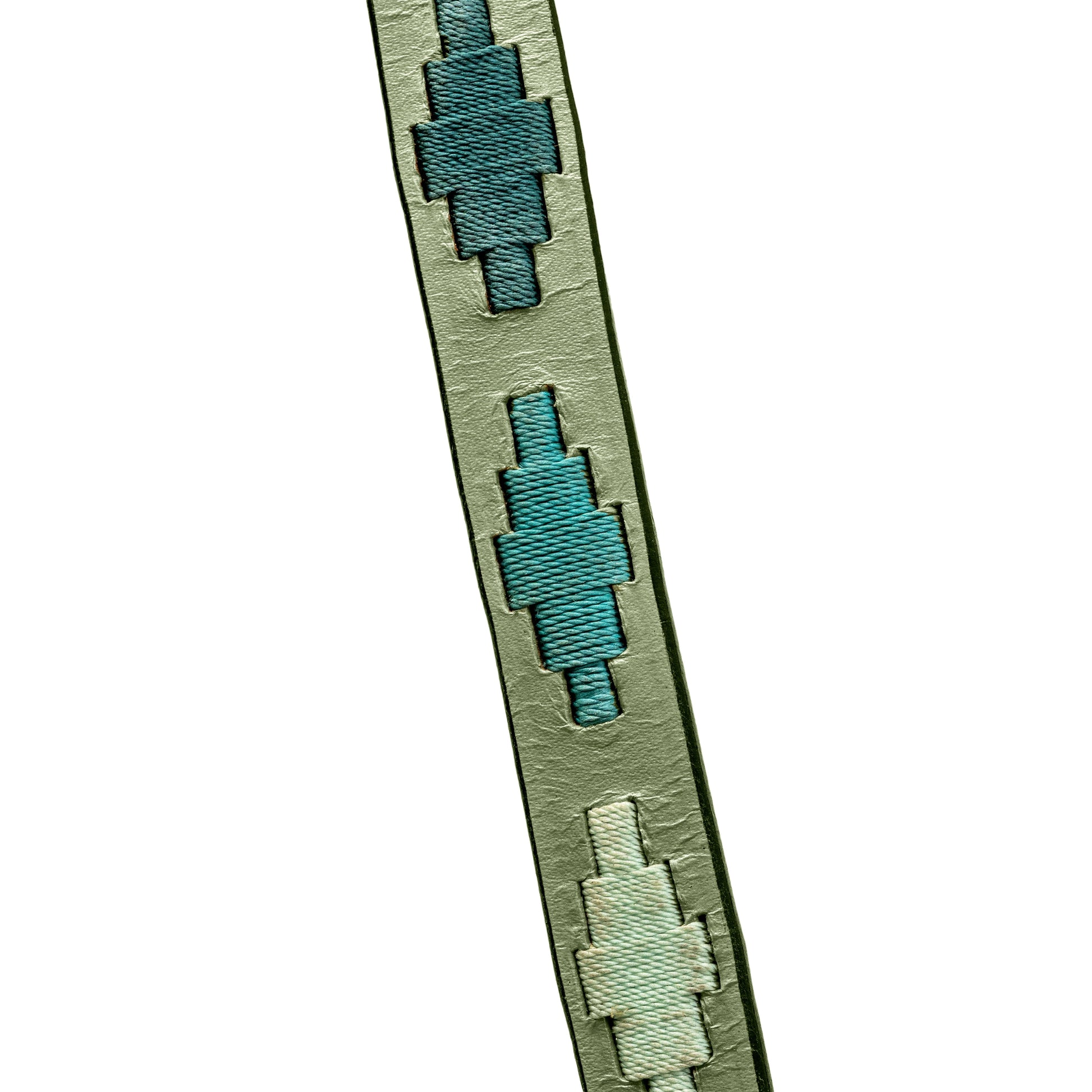Sea Glass Leather Dog Leash teal braided center with olive leather trim on Tampa Home & Garden Store